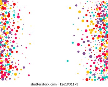 Festive background with multicolored confetti. Yellow, pink, blue circles but against a white background. Flying confetti.