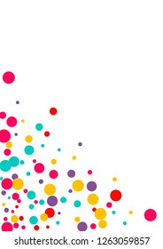 Festive background with multicolored confetti. Yellow, pink, blue circles but against a white background. Flying confetti.