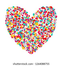 Festive background with multicolored confetti. Yellow, pink, blue circles but against a white background. Flying confetti.