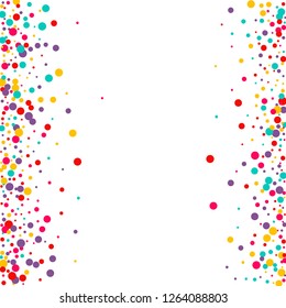 Festive background with multicolored confetti. Yellow, pink, blue circles but against a white background. Flying confetti.