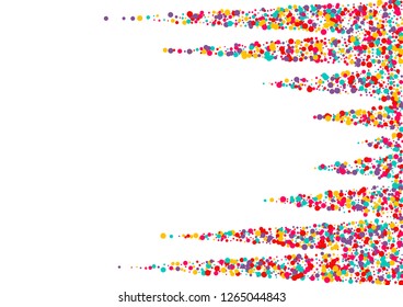 Festive background with multicolored confetti. Yellow, pink, blue circles but against a white background. Flying confetti.