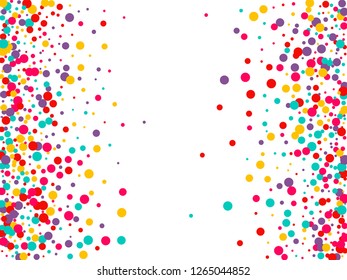 Festive background with multicolored confetti. Yellow, pink, blue circles but against a white background. Flying confetti.