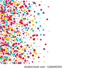 Festive background with multicolored confetti. Yellow, pink, blue circles but against a white background. Flying confetti.