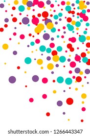 Festive background with multicolored confetti. Yellow, pink, blue circles but against a white background. Flying confetti.