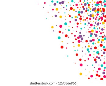 Festive background with multicolored confetti. Yellow, pink, blue circles but against a white background. Flying confetti.