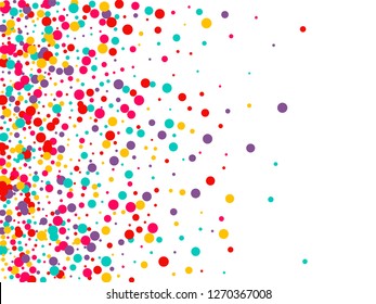 Festive background with multicolored confetti. Yellow, pink, blue circles but against a white background. Flying confetti.