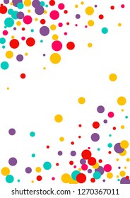 Festive background with multicolored confetti. Yellow, pink, blue circles but against a white background. Flying confetti.