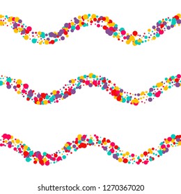 Festive background with multicolored confetti. Yellow, pink, blue circles but against a white background. Flying confetti.