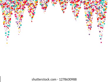 Festive background with multicolored confetti. Yellow, pink, blue circles but against a white background. Flying confetti.