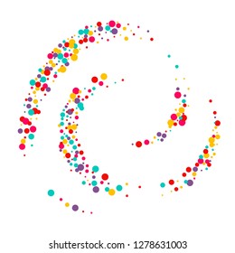 Festive background with multicolored confetti. Yellow, pink, blue circles but against a white background. Flying confetti.