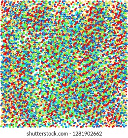 Festive background with multicolored confetti. Yellow, pink,red, blue circles against a white background. Flying confetti