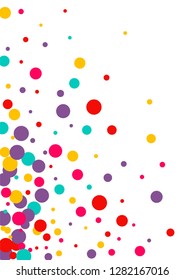 Festive background with multicolored confetti. Yellow, pink, blue circles but against a white background. Flying confetti.