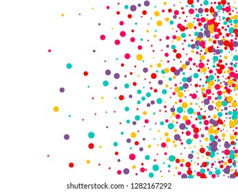 Festive background with multicolored confetti. Yellow, pink, blue circles but against a white background. Flying confetti.