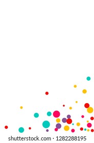 Festive background with multicolored confetti. Yellow, pink, blue circles but against a white background. Flying confetti.