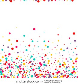 Festive background with multicolored confetti. Yellow, pink, blue circles but against a white background. Flying confetti.
