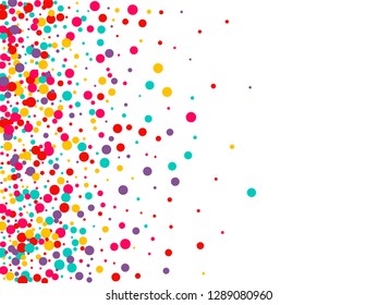 Festive background with multicolored confetti. Yellow, pink, blue circles but against a white background. Flying confetti.