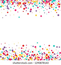 Festive background with multicolored confetti. Yellow, pink, blue circles but against a white background. Flying confetti.