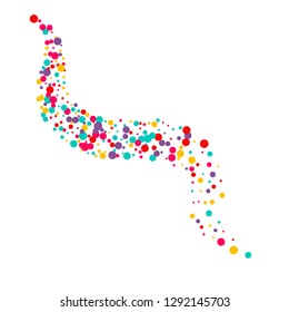 Festive background with multicolored confetti. Yellow, pink, blue circles but against a white background. Flying confetti.