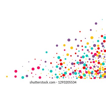 Festive background with multicolored confetti. Yellow, pink, blue circles but against a white background. Flying confetti.