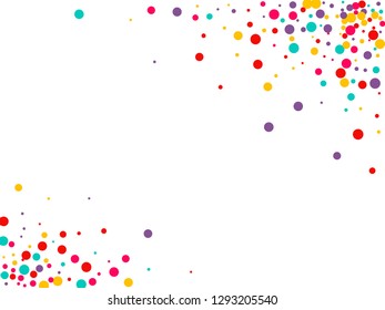 Festive background with multicolored confetti. Yellow, pink, blue circles but against a white background. Flying confetti.