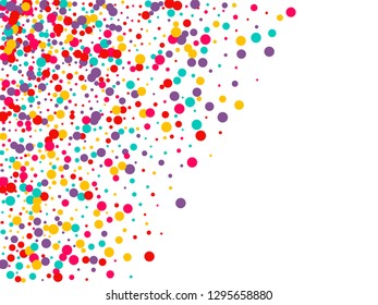 Festive background with multicolored confetti. Yellow, pink, blue circles but against a white background. Flying confetti.