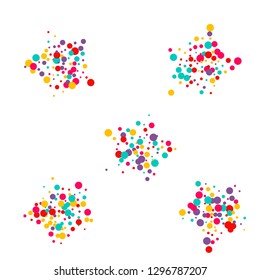 Festive background with multicolored confetti. Yellow, pink, blue circles but against a white background. Flying confetti.