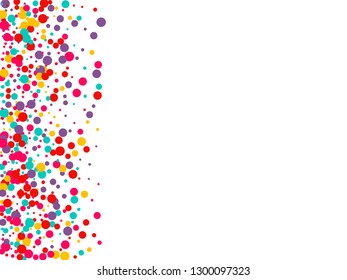 Festive background with multicolored confetti. Yellow, pink, blue circles but against a white background. Flying confetti.