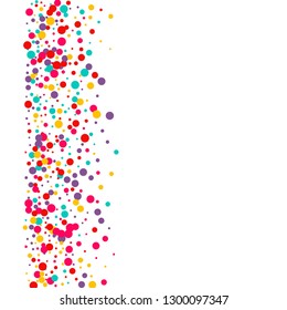 Festive background with multicolored confetti. Yellow, pink, blue circles but against a white background. Flying confetti.