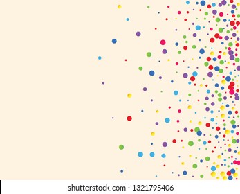 Festive background with multicolored confetti. Yellow, pink, blue circles but against a white background. Flying confetti.