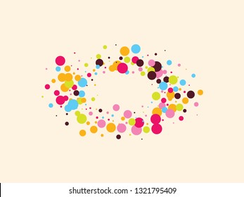 Festive background with multicolored confetti. Yellow, pink, blue circles but against a white background. Flying confetti.