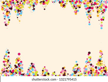Festive background with multicolored confetti. Yellow, pink, blue circles but against a white background. Flying confetti.