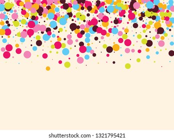 Festive background with multicolored confetti. Yellow, pink, blue circles but against a white background. Flying confetti.