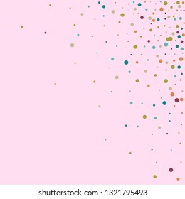 Festive background with multicolored confetti. Yellow, pink, blue circles but against a white background. Flying confetti.