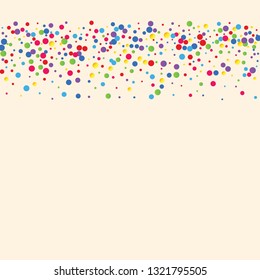 Festive background with multicolored confetti. Yellow, pink, blue circles but against a white background. Flying confetti.