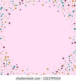 Festive background with multicolored confetti. Yellow, pink, blue circles but against a white background. Flying confetti.