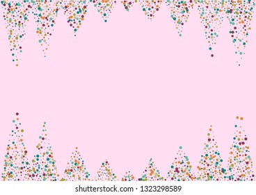 Festive background with multicolored confetti. Yellow, pink, blue circles but against a white background. Flying confetti.