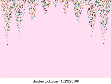 Festive background with multicolored confetti. Yellow, pink, blue circles but against a white background. Flying confetti.