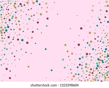 Festive background with multicolored confetti. Yellow, pink, blue circles but against a white background. Flying confetti.