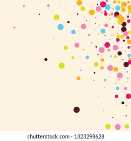 Festive background with multicolored confetti. Yellow, pink, blue circles but against a white background. Flying confetti.