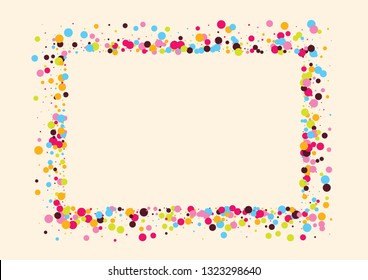 Festive background with multicolored confetti. Yellow, pink, blue circles but against a white background. Flying confetti.