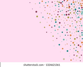 Festive background with multicolored confetti. Yellow, pink, blue circles but against a white background. Flying confetti.