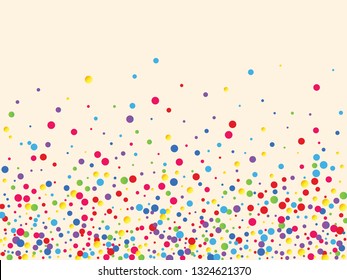 Festive background with multicolored confetti. Yellow, pink, blue circles but against a white background. Flying confetti.