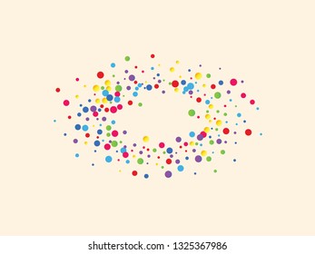 Festive background with multicolored confetti. Yellow, pink, blue circles but against a white background. Flying confetti.
