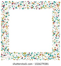 Festive background with multicolored confetti. Yellow, pink, blue circles but against a white background. Flying confetti.