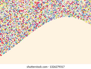 Festive background with multicolored confetti. Yellow, pink, blue circles but against a white background. Flying confetti.