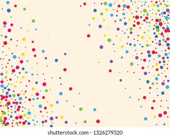Festive background with multicolored confetti. Yellow, pink, blue circles but against a white background. Flying confetti.