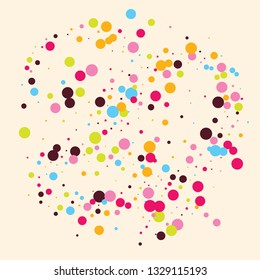Festive background with multicolored confetti. Yellow, pink, blue circles but against a white background. Flying confetti.
