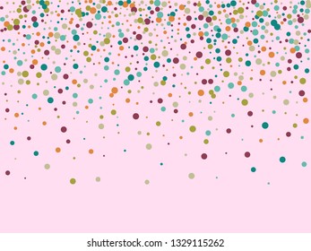 Festive background with multicolored confetti. Yellow, pink, blue circles but against a white background. Flying confetti.