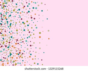 Festive background with multicolored confetti. Yellow, pink, blue circles but against a white background. Flying confetti.