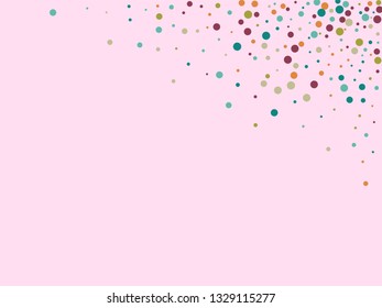 Festive background with multicolored confetti. Yellow, pink, blue circles but against a white background. Flying confetti.
